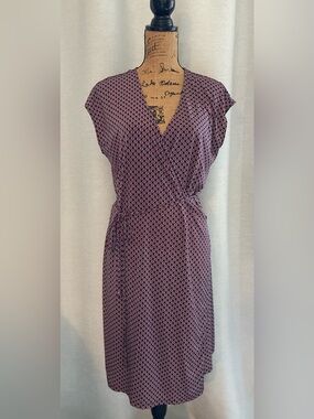 Michael Kors Pink and Navy Geometric Wrap-Style Midi Dress